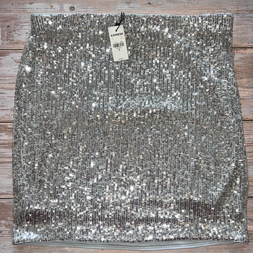 Express Silver Sequin Mini Skirt for Cocktail Nights
